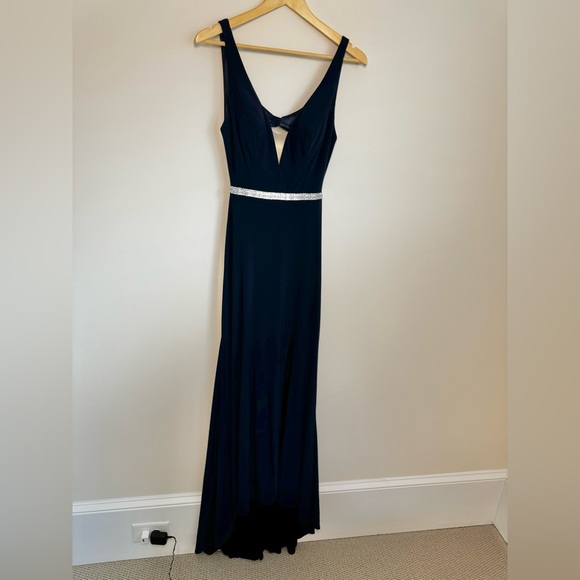 Navy Blue Bodycon Gown with gemstone detail - Picture 3 of 13